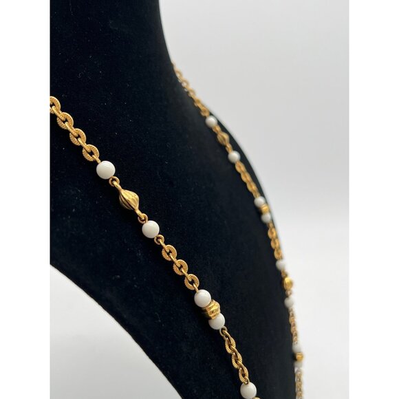 Monet 35" Gold-Tone Chain Necklace With White Beads & Textured Accents - Picture 2 of 5